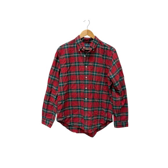 Vintage Ralph Lauren Plaid Button Down Flannel Red Green Men’s Size Large - Picture 1 of 6